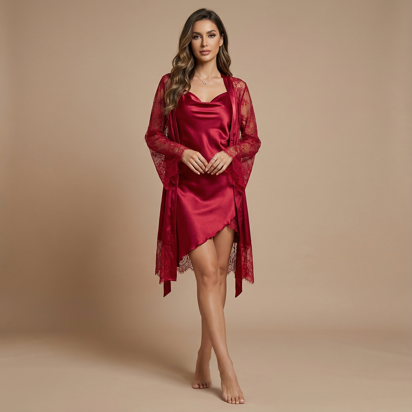 Ensemble Peignoir Satin & Dentelle – Femme