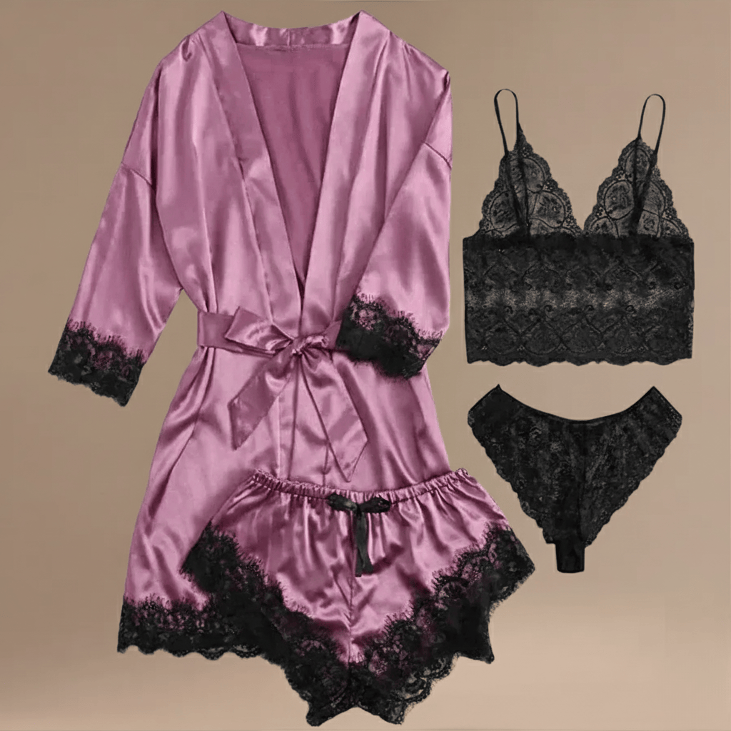 Ensemble de Nuit Femme – Satin & dentelle, 4 pièces. Craquez vite !
