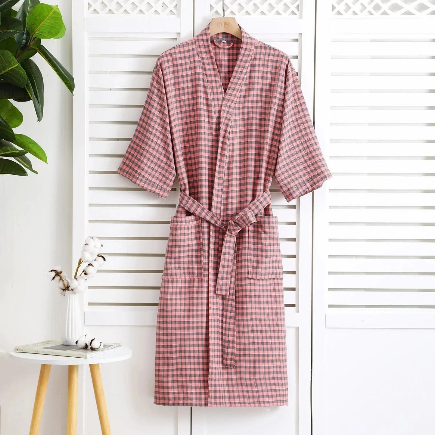 Peignoir Coton Femme à Carreaux – Confort Élégant et Style Unique