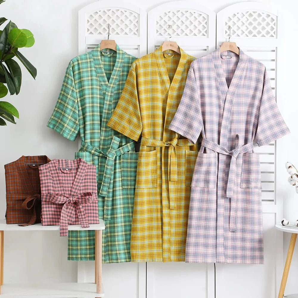 Peignoir Coton Femme à Carreaux – Confort Élégant et Style Unique
