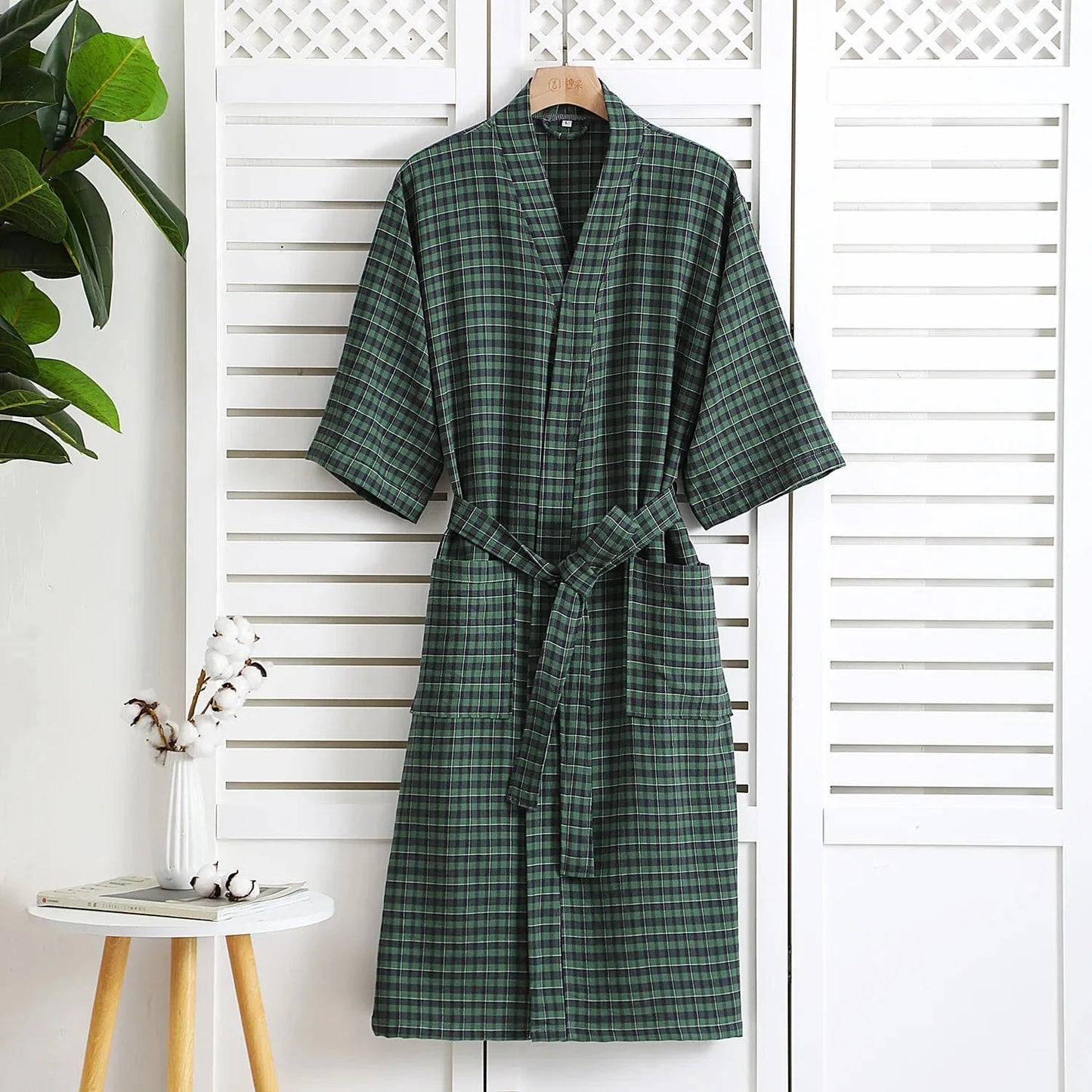 Peignoir Coton Femme à Carreaux – Confort Élégant et Style Unique