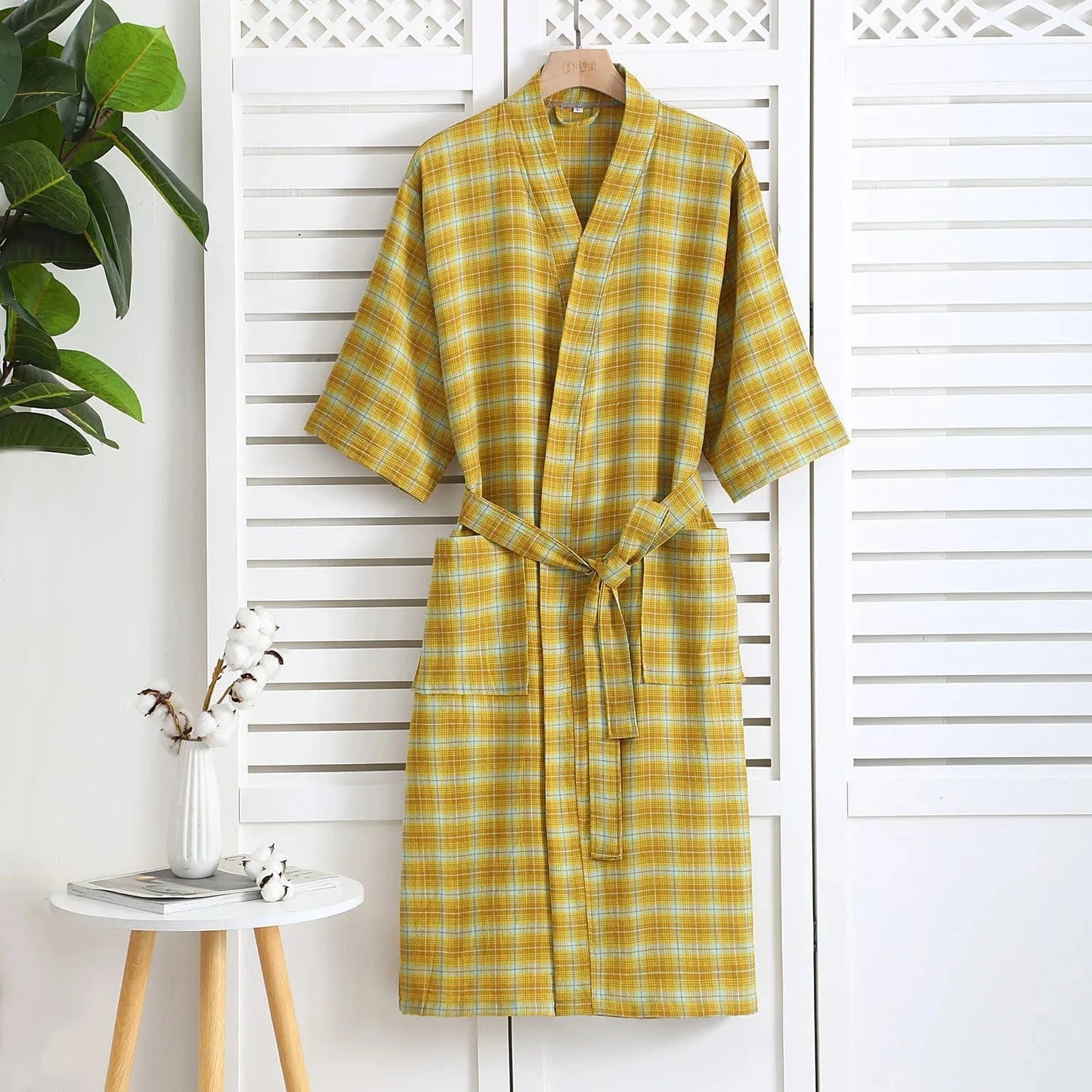 Peignoir Coton Femme à Carreaux – Confort Élégant et Style Unique