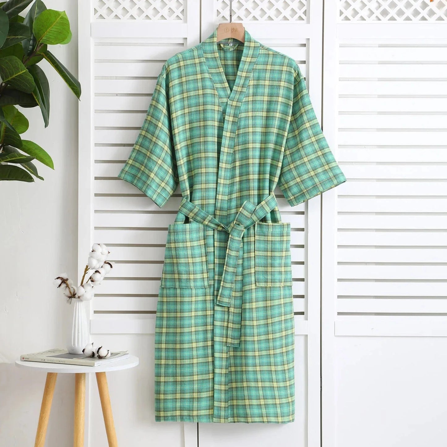 Peignoir Coton Femme à Carreaux – Confort Élégant et Style Unique