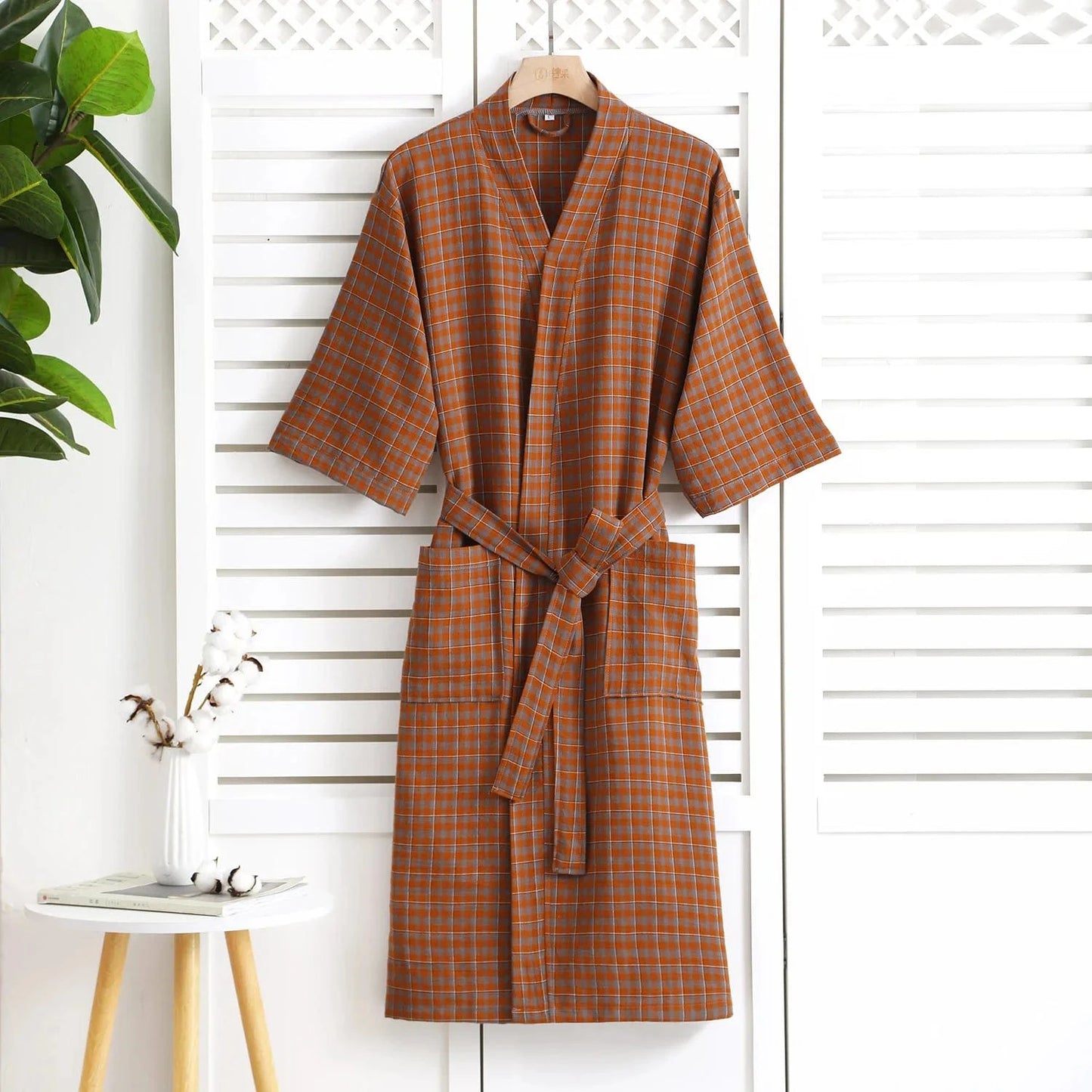 Peignoir Coton Femme à Carreaux – Confort Élégant et Style Unique