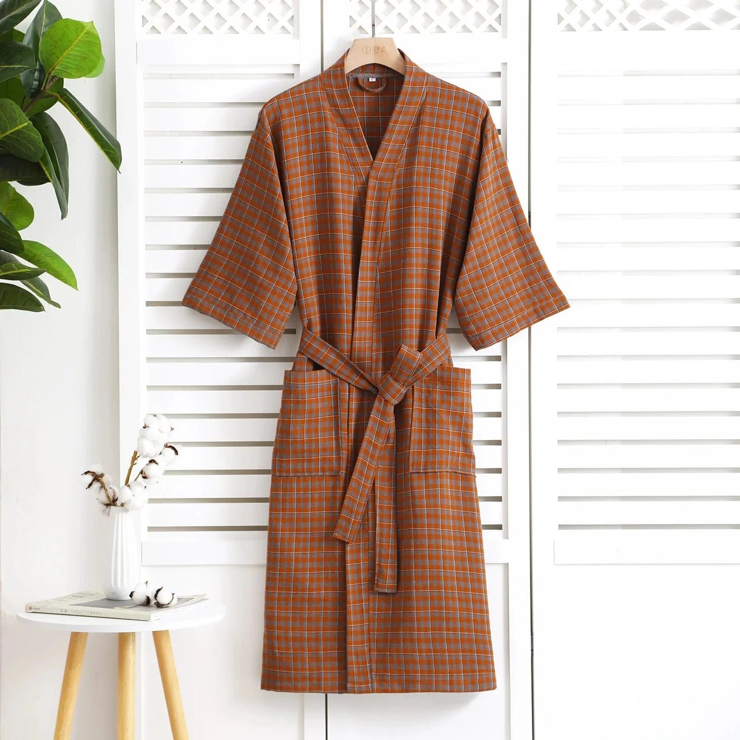 Peignoir Coton Femme à Carreaux – Confort Élégant et Style Unique
