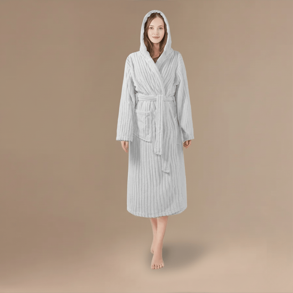Peignoir Femme Rayures | douceur flanelle à capuche