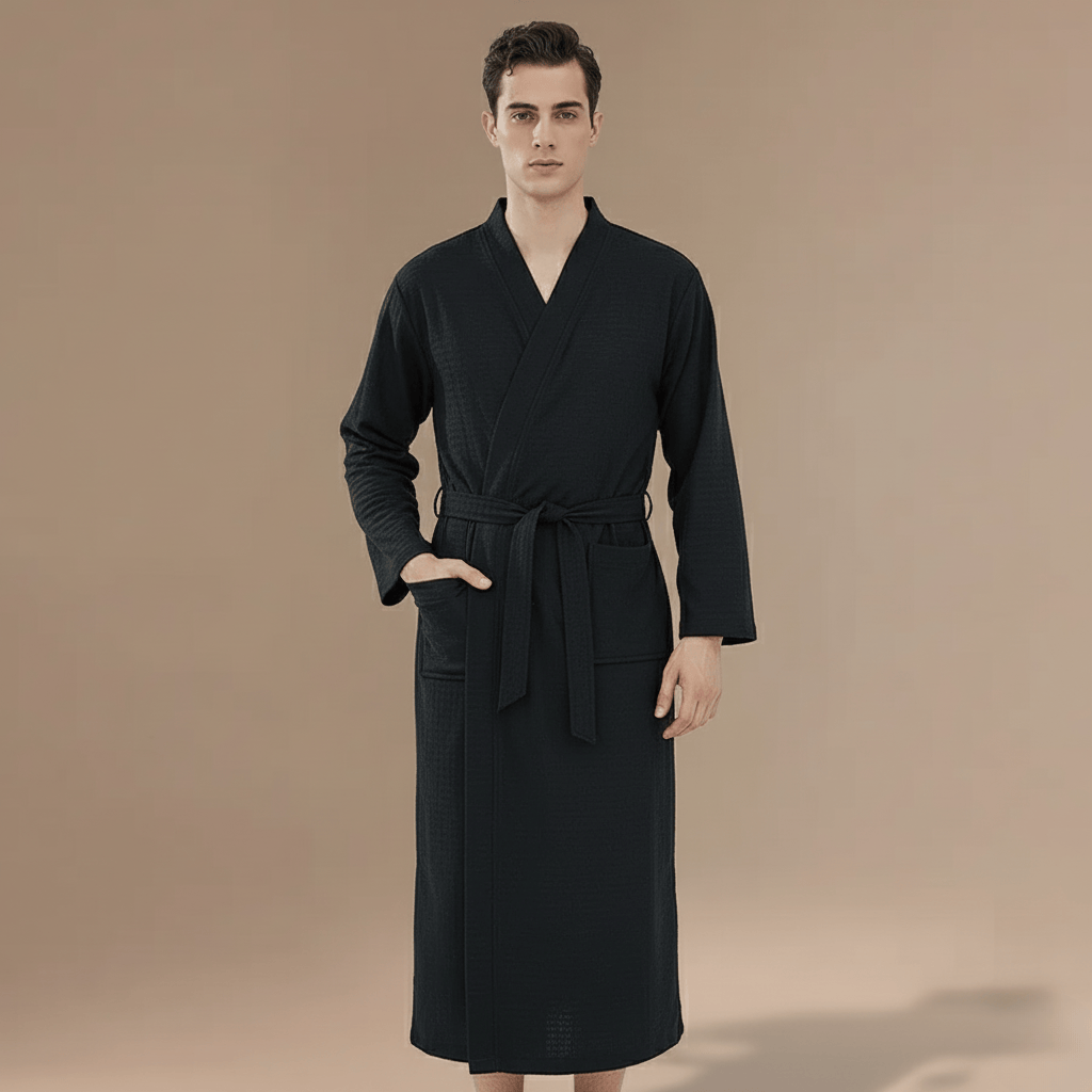 Peignoir Homme Coton Gaufre – Maille gaufrée, poches