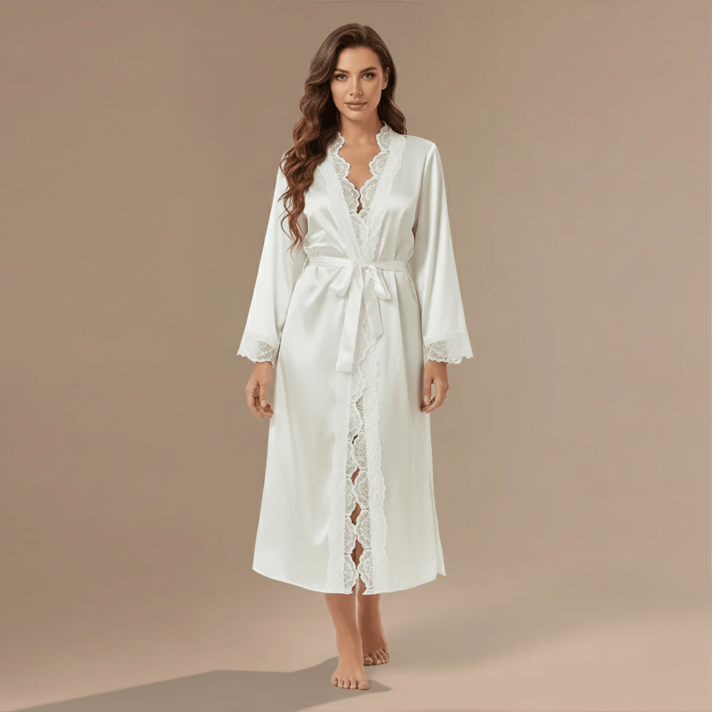 Peignoir Kimono Femme en Satin Dentelle – douceur chic maison