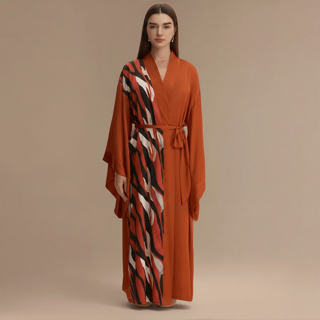 Peignoir Kimono Femme Long – Satin imprimé, confort élégant