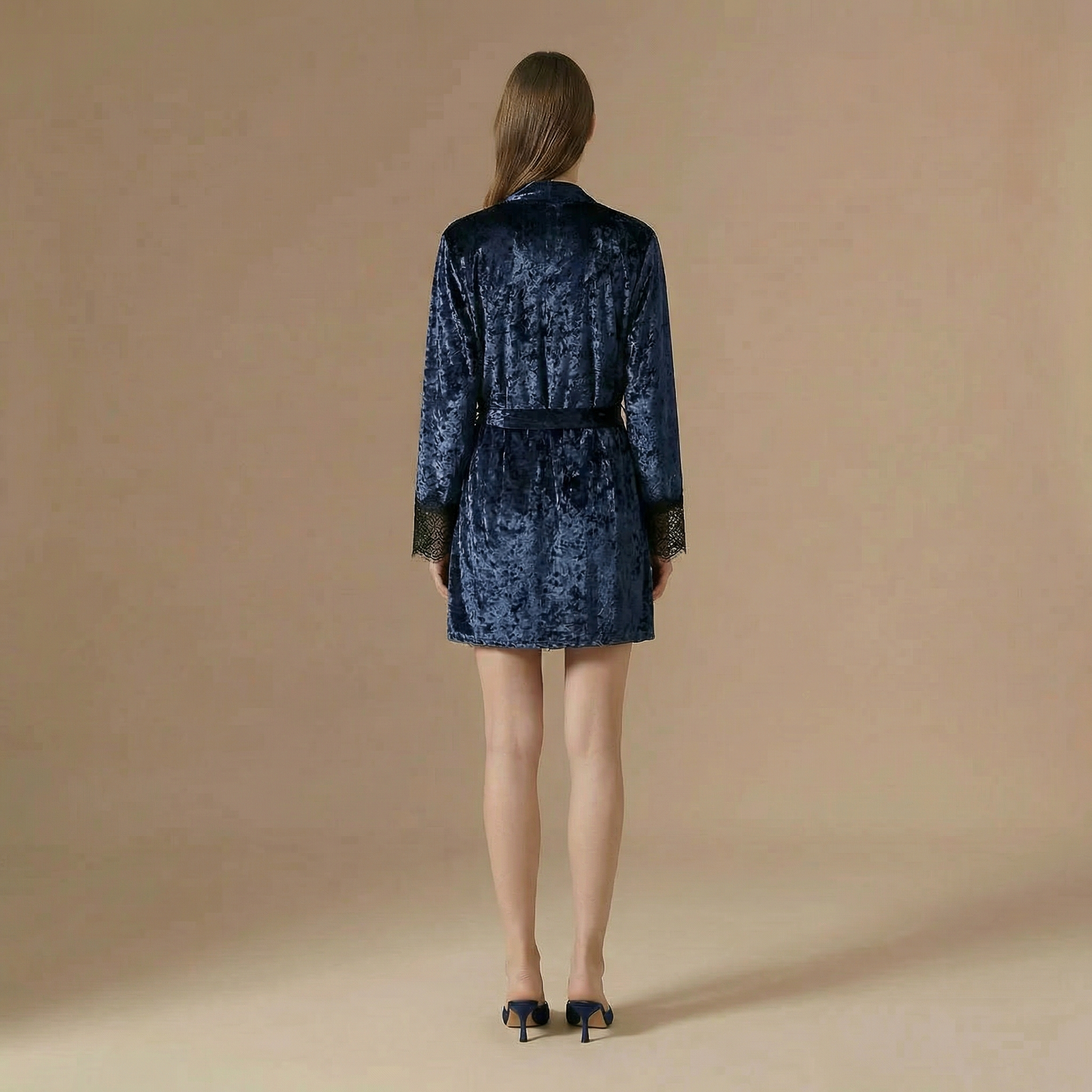 Peignoir Femme Court Velour Satiné