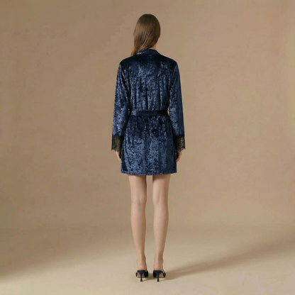 Peignoir Femme Court Velour Satiné