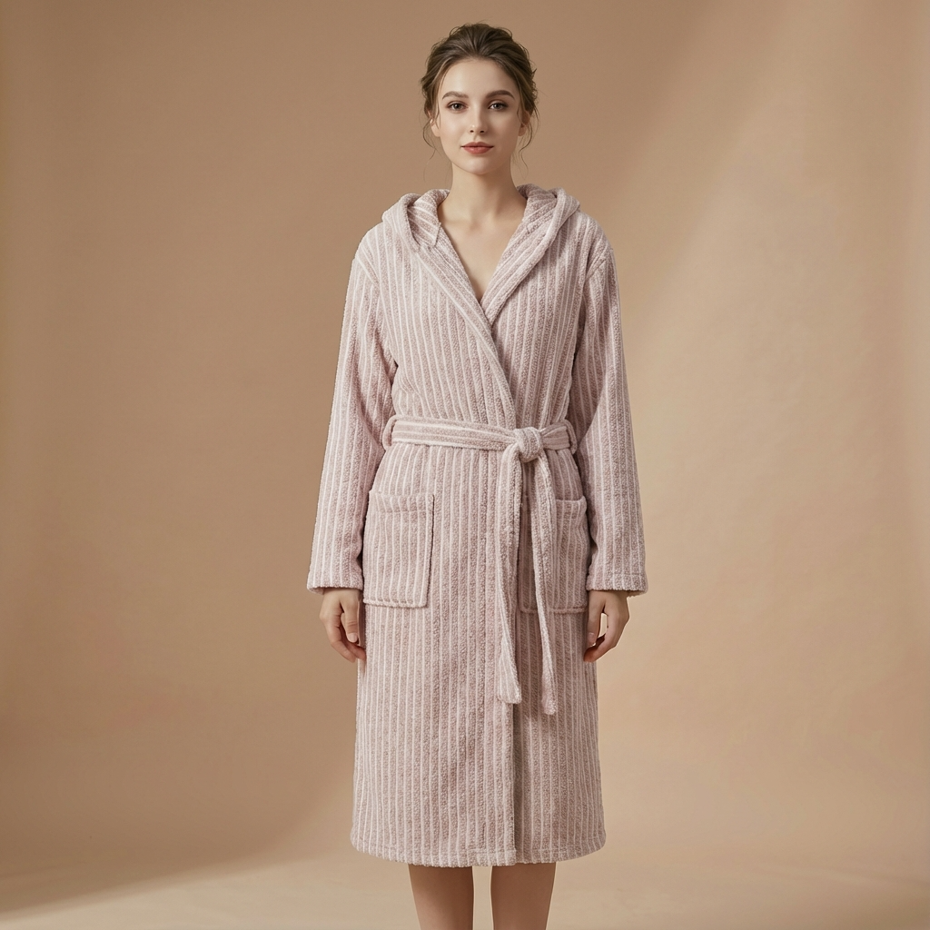 Peignoir Rayé Capuche – Unisexe