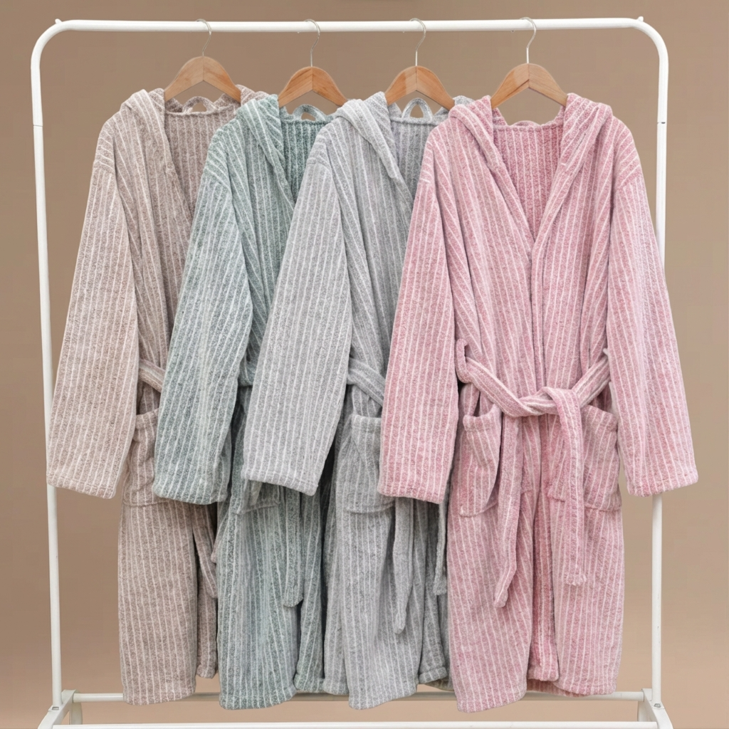 Peignoir Rayé Capuche – Unisexe