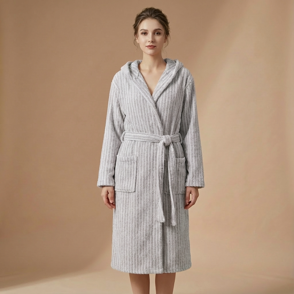 Peignoir Rayé Capuche – Unisexe