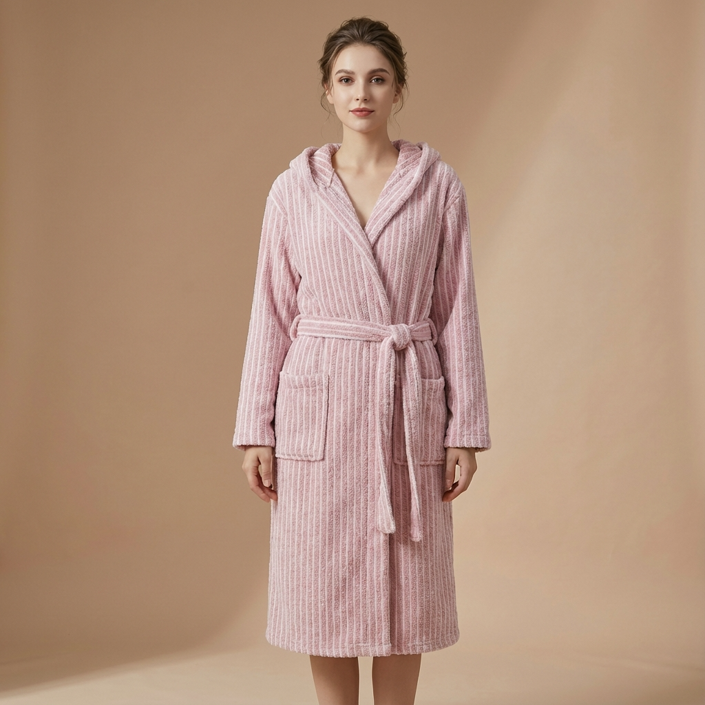 Peignoir Rayé Capuche – Unisexe