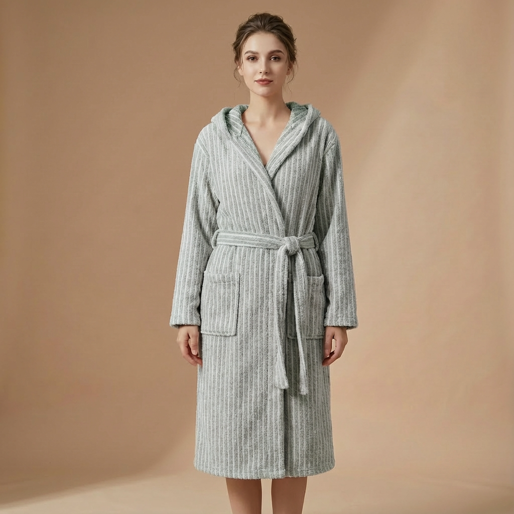 Peignoir Rayé Capuche – Unisexe