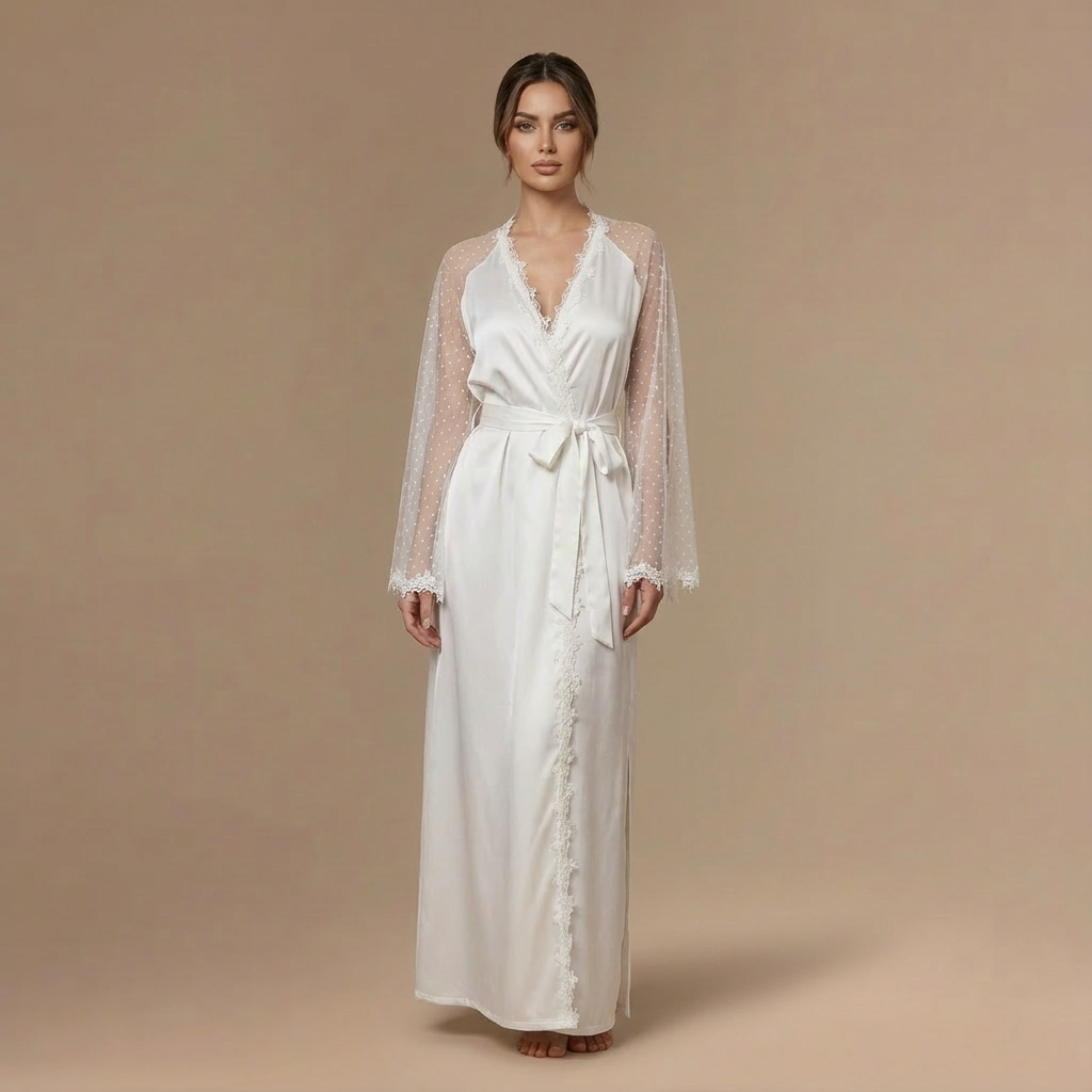 Peignoir Satin Manche en Maille – Femme