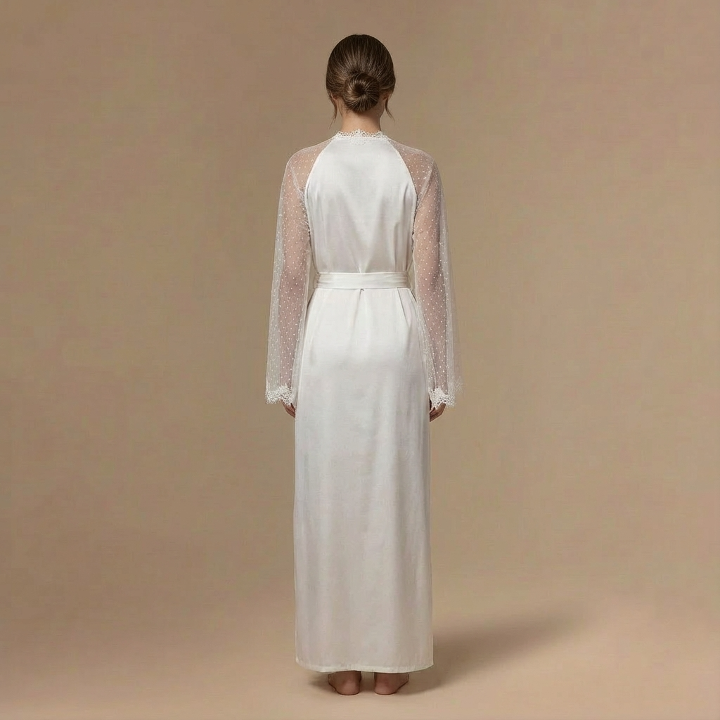 Peignoir Satin Manche en Maille – Femme