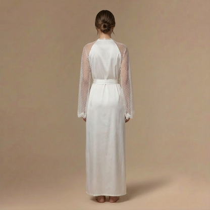 Peignoir Satin Manche en Maille – Femme