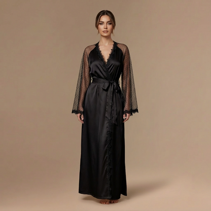 Peignoir Satin Manche en Maille – Femme