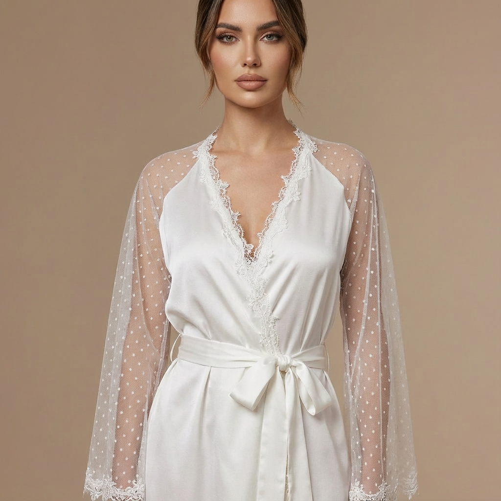 Peignoir Satin Manche en Maille – Femme