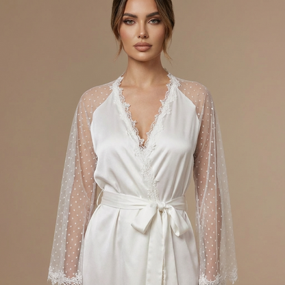 Peignoir Satin Manche en Maille – Femme