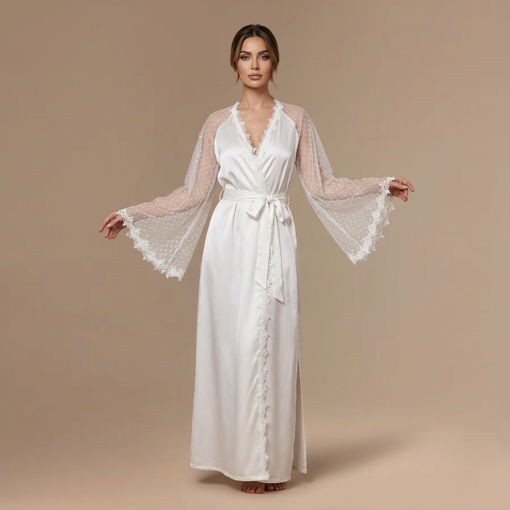 Peignoir Satin Manche en Maille – Femme