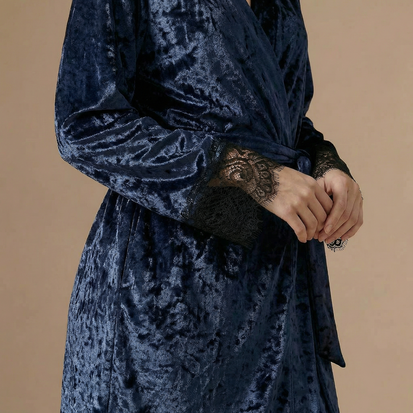 Peignoir Femme Court Velour Satiné