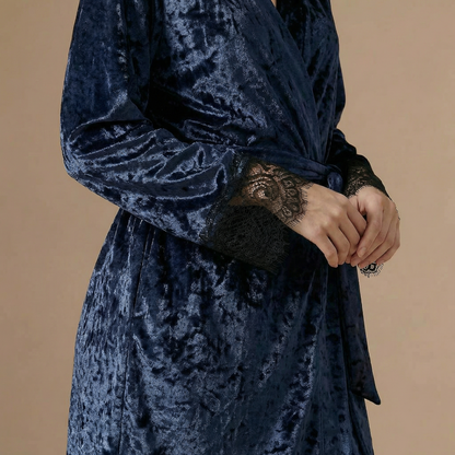 Peignoir Femme Court Velour Satiné