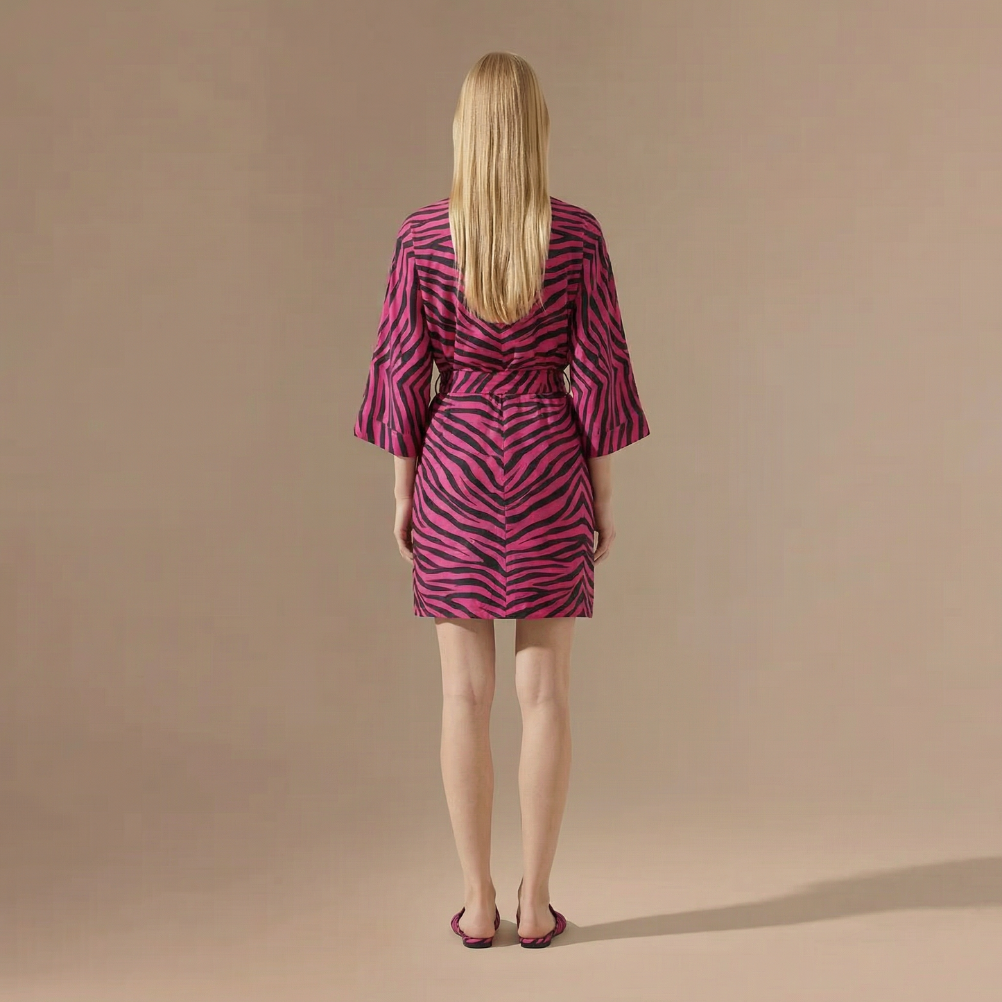 Peignoir Kimono Court Imprime Exotique Femme