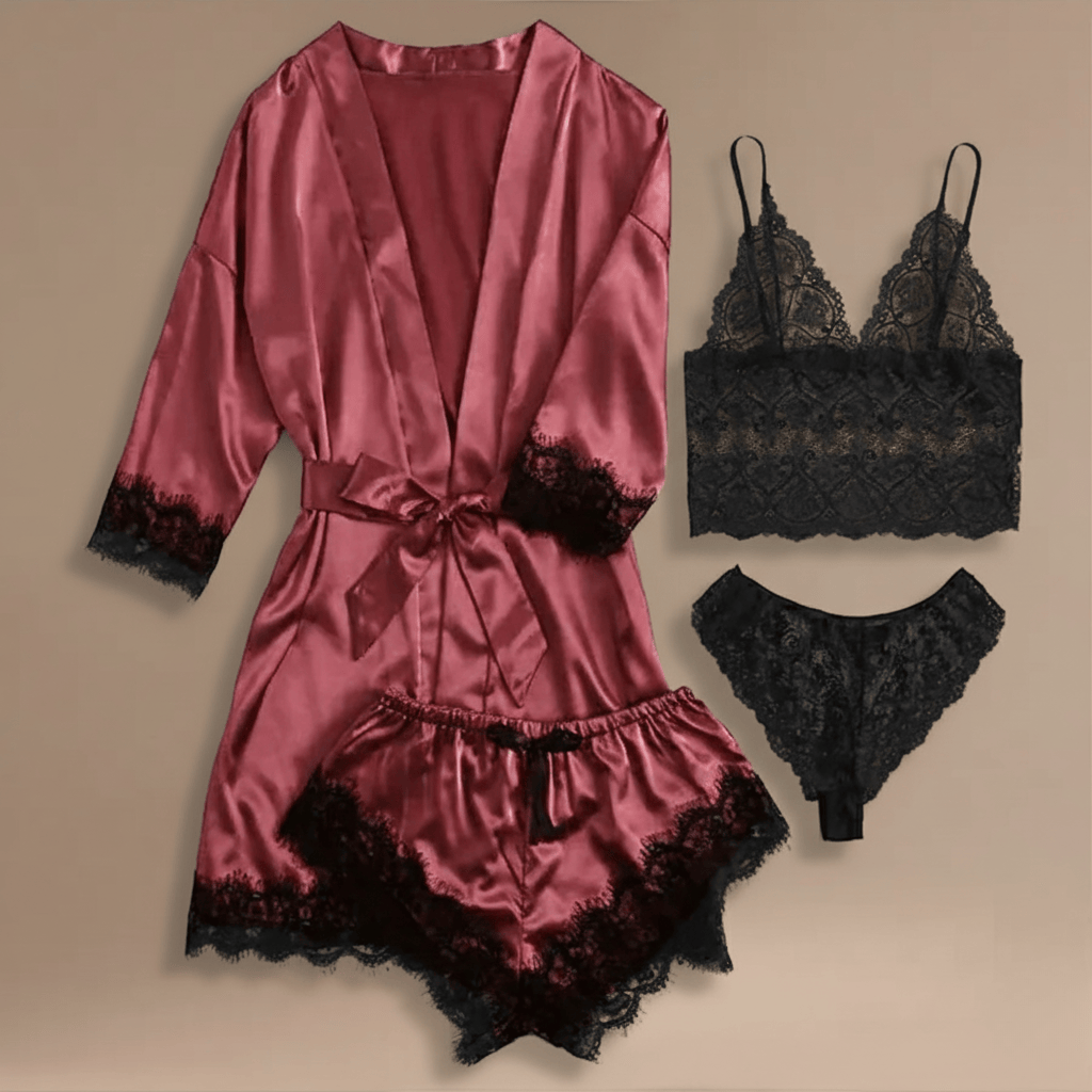 Ensemble de Nuit Femme – Satin & dentelle, 4 pièces. Craquez vite !