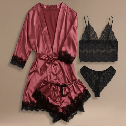 Ensemble de Nuit Femme – Satin & dentelle, 4 pièces. Craquez vite !