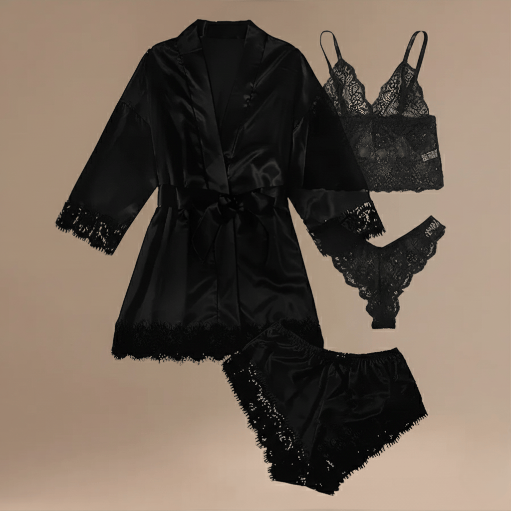 Ensemble de Nuit Femme – Satin & dentelle, 4 pièces. Craquez vite !