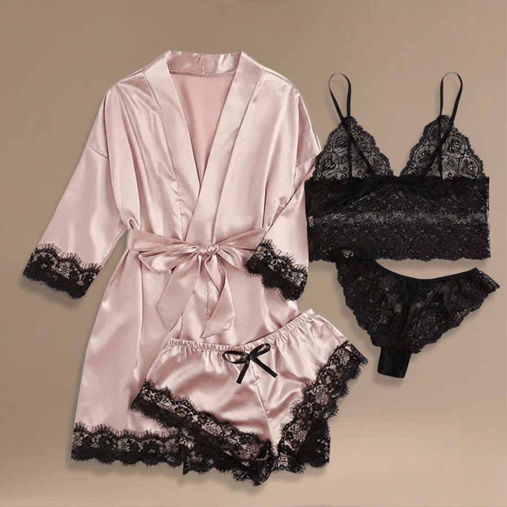 Ensemble de Nuit Femme – Satin & dentelle, 4 pièces. Craquez vite !