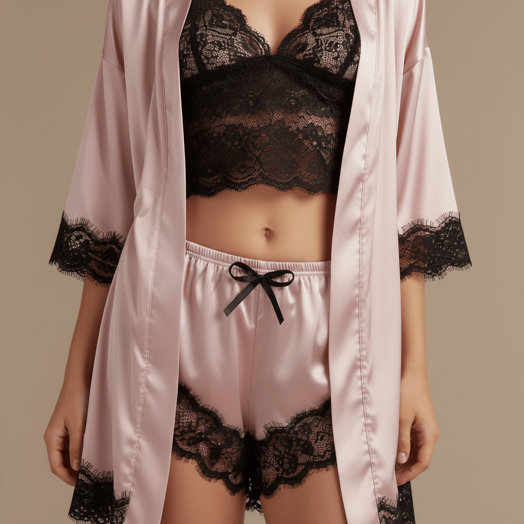 Ensemble de Nuit Femme – Satin & dentelle, 4 pièces. Craquez vite !