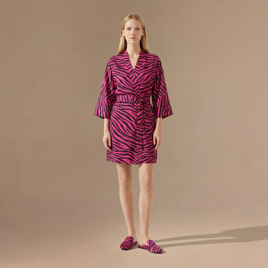 Peignoir Kimono Court Imprime Exotique Femme