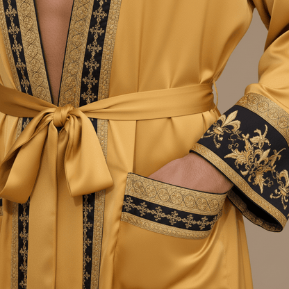 Peignoir Baroque Homme – satin léger, allure dorée