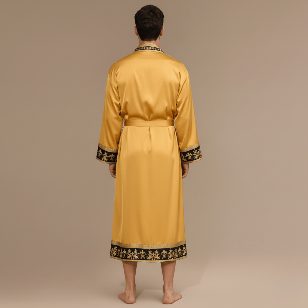 Peignoir Baroque Homme – satin léger, allure dorée
