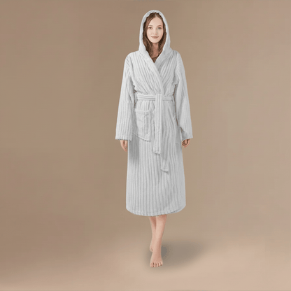 Peignoir Femme Rayures | douceur flanelle à capuche