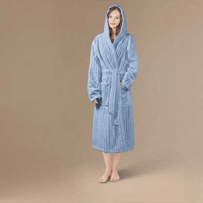 Peignoir Femme Rayures | douceur flanelle à capuche