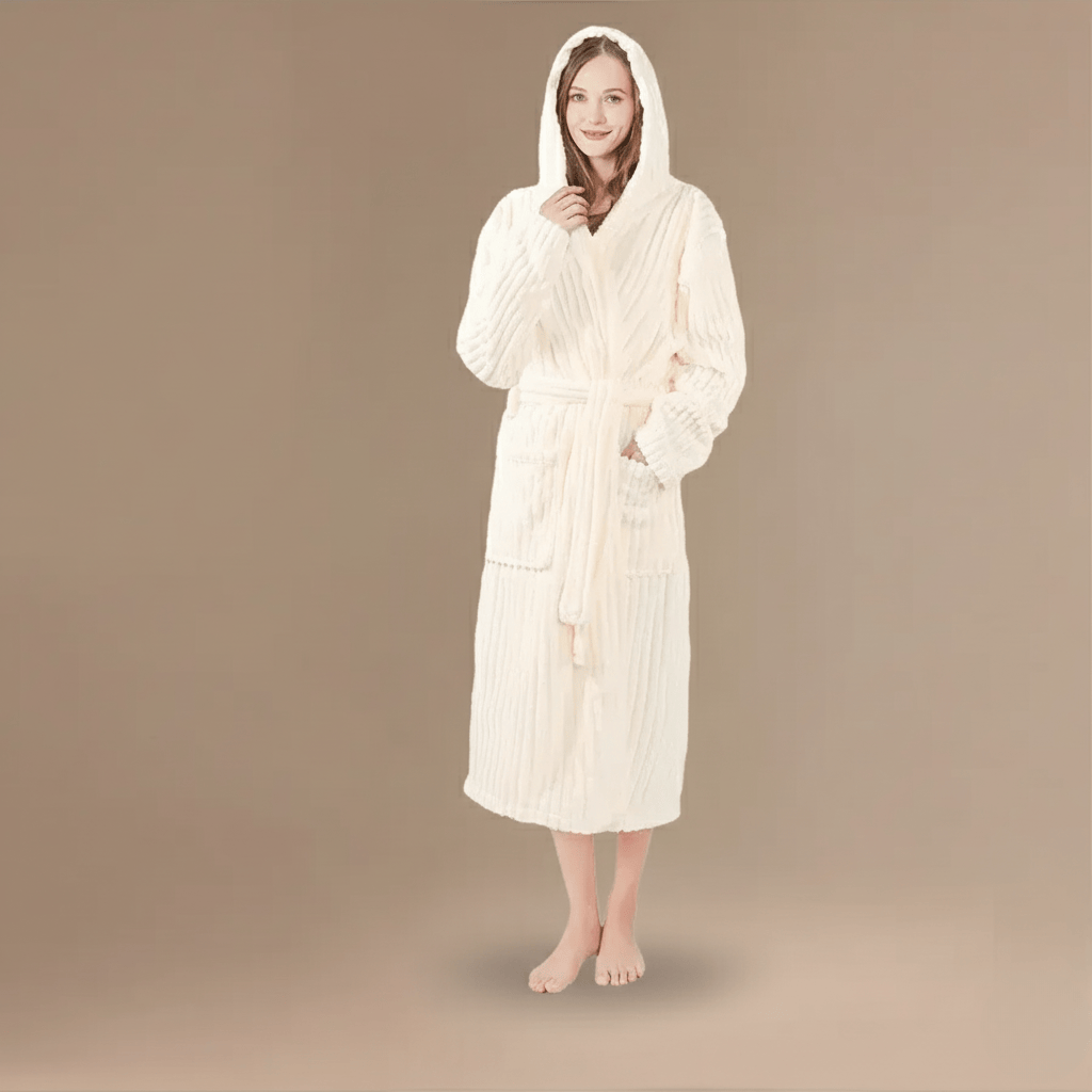 Peignoir Femme Rayures | douceur flanelle à capuche
