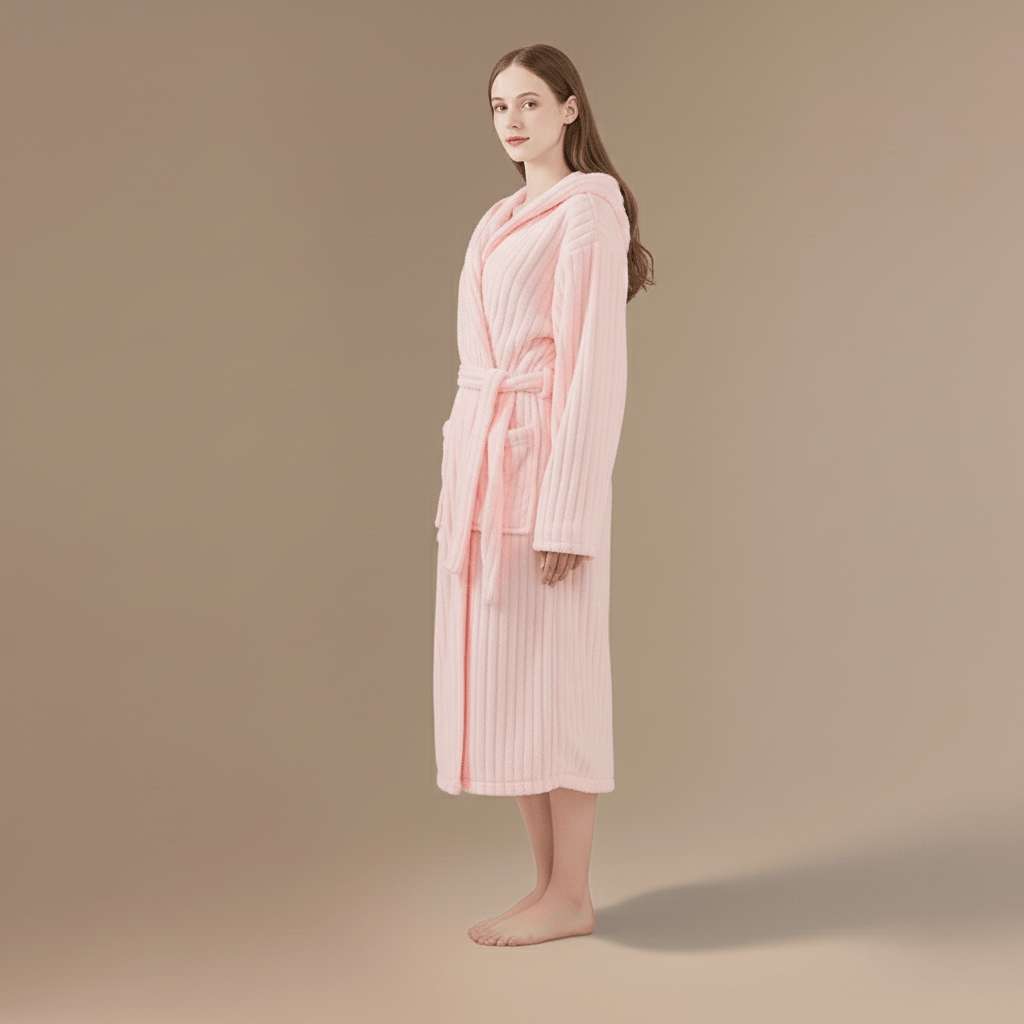 Peignoir Femme Rayures | douceur flanelle à capuche