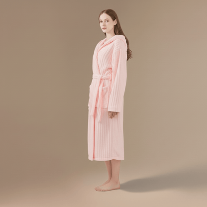 Peignoir Femme Rayures | douceur flanelle à capuche