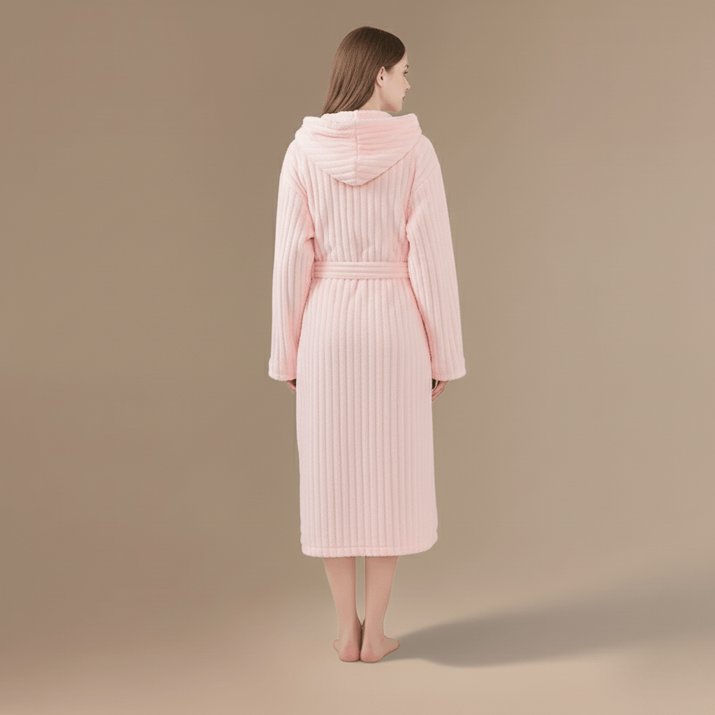 Peignoir Femme Rayures | douceur flanelle à capuche