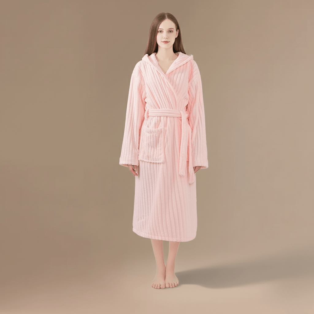 Peignoir Femme Rayures | douceur flanelle à capuche