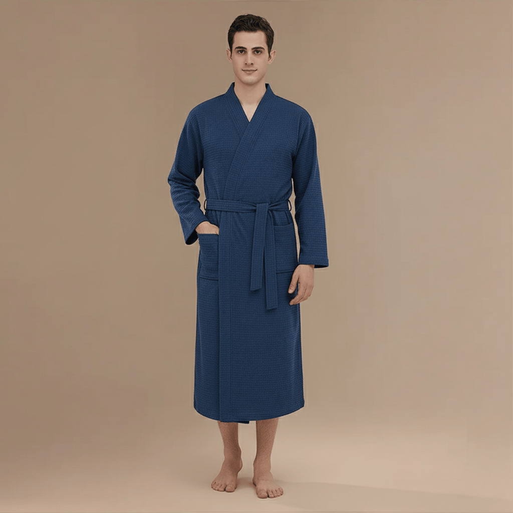 Peignoir Homme Coton Gaufre – Maille gaufrée, poches