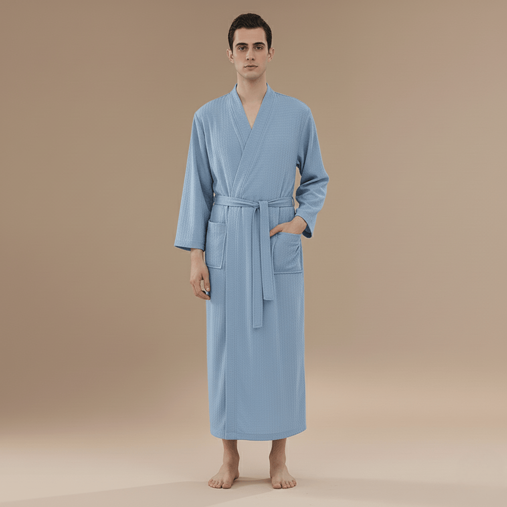 Peignoir Homme Coton Gaufre – Maille gaufrée, poches