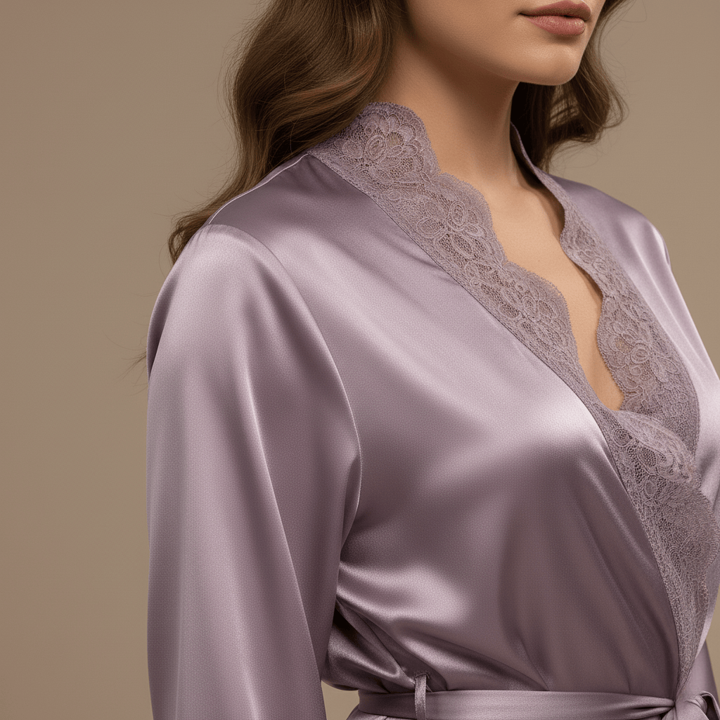 Peignoir Kimono Femme en Satin Dentelle – douceur chic maison