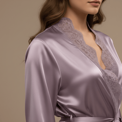 Peignoir Kimono Femme en Satin Dentelle – douceur chic maison