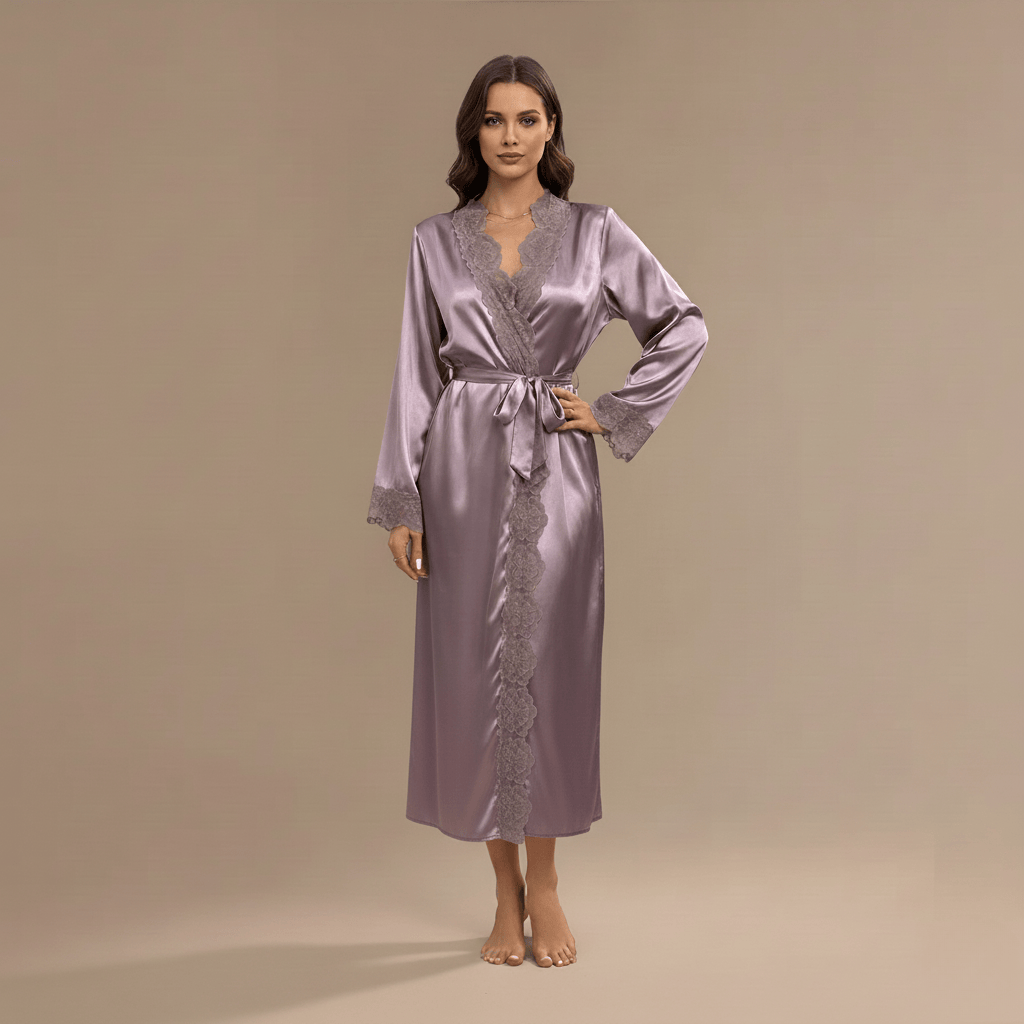 Peignoir Kimono Femme en Satin Dentelle – douceur chic maison